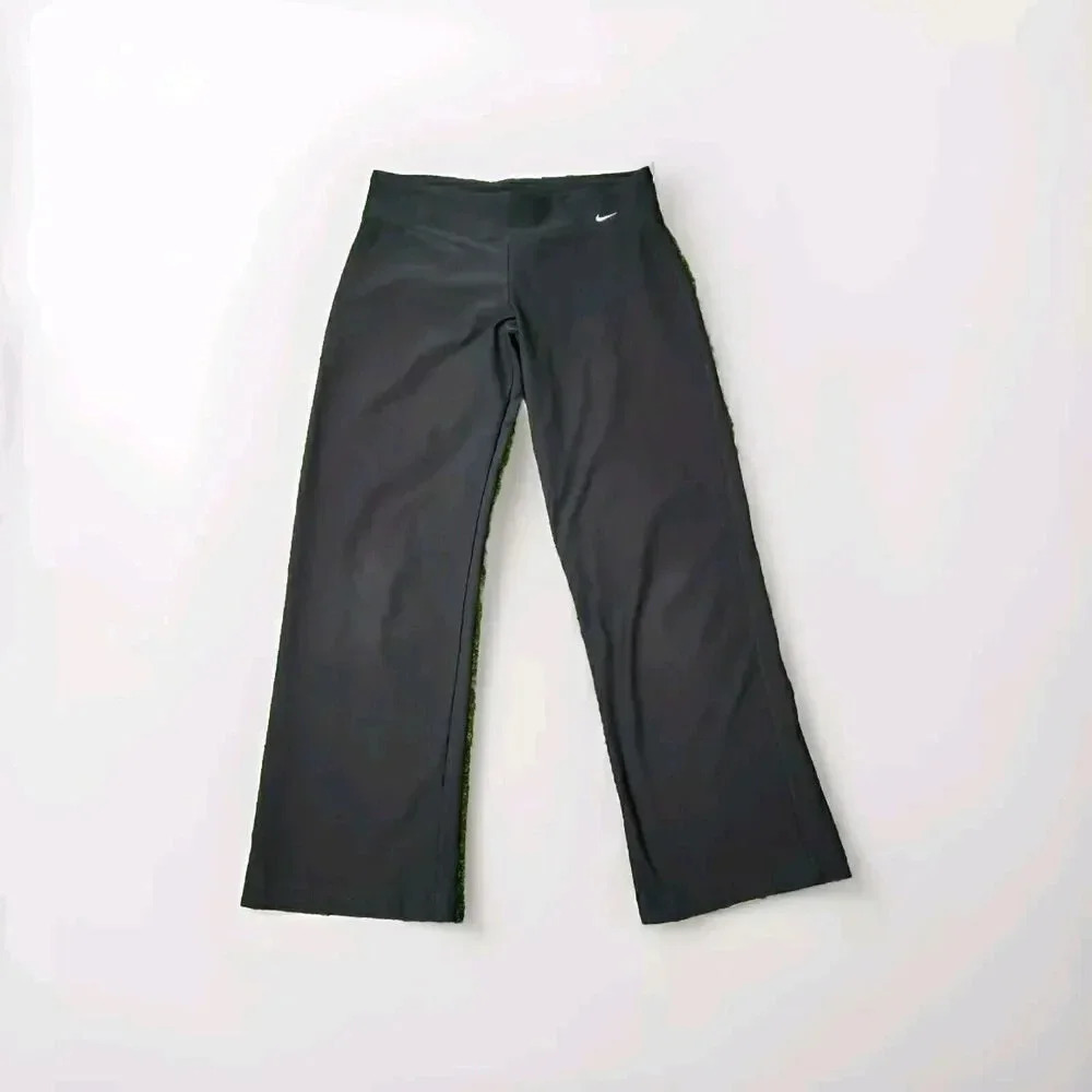 Nike Dri Fit Yoga Leggings Womens Size 4-6 Black Stretch Wide Leg Cropped Sports